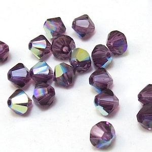 Swarovski Crystal 4mm Amethyst Bicones, 24 Amethyst AB Crystal Bicone Beads, Jewelry Supplies, Beading Supplies, Item 139B