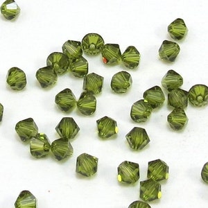 Swarovski Crystal 4mm Bicone, 24 Olivine Green Crystal Bicone, Green 4mm Bicones, Jewelry Supplies, Beading Supplies, Item 206B