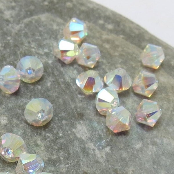 Swarovski Crystal 4mm Bicones, 24mm Aurora Borealis 2X Crystal Beads, Iridescent Finish, Jewelry Supplies, Item 144B