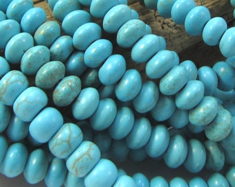 6x3mm Magnesite Beads, Teal Blue 6x3mm Saucer Beads, 6mm Blue Beads, 15" inch Strand, Jewelry Supplies, Beading Supplies, Item 1164gsm