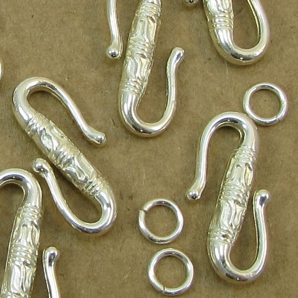 S-Hook Clasps, Ten (10) Silver Finish with Double Sided Bali Style S-Hook Clasp, Jewelry Supplies, Beading Supplies, Item 1099m