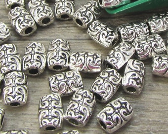 Metal Beads, 50 Antique Silver 7x5mm Tube Beads, Item 1299m