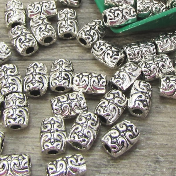 7x5mm Metal Beads, 50 Antique Silver Metal Tube Beads, 7x5mm Tube Beads with 2mm Hole, Jewelry Supplies, Item 1299m