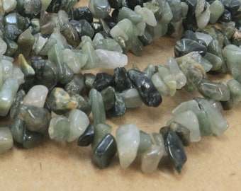 Green Hair Quartz Chips, Two (2) 16" inch Strands, Natural Green Quartz Gemstone Chips, Quartz Chips, Beading Supplies, Item 966gs