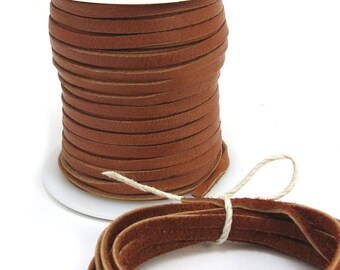 3mm Saddle Tan Deerskin Leather Cord, 50' Feet Spool, Item 553c