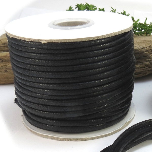 3mm Black Waxed Cotton Cord, 25 Yard Spool Black Cord, Cotton Necklace Cord, Beading Supplies, Jewelry Supplies, Item 634c