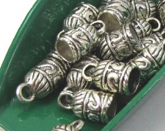 Cord End Caps, Twenty (20) Antique Silver Cord Ends, 10x7mm Barrel Glue-In Cord Ends, 5mm inside Diameter, Jewelry Supplies, Item 1261m