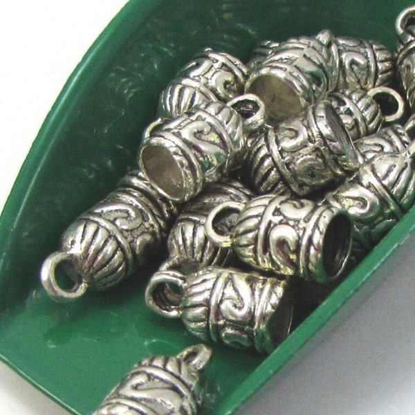 Cord End Caps, Twenty (20) Antique Silver Cord Ends, 10x7mm Barrel Glue-In Cord Ends, 5mm inside Diameter, Jewelry Supplies, Item 1261m