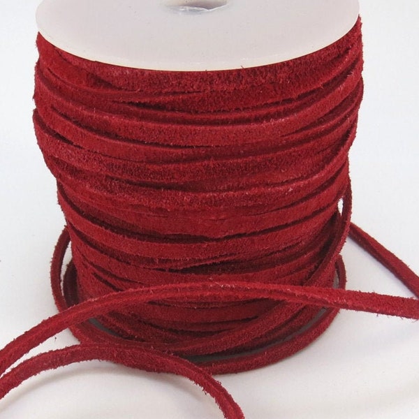 Suede Leather Lace Cord, Red 3-4mm Lace Cord, Four (4) Yards Suede Lace Cord, Red Suede Cord, Leather Cord, Item 612ct