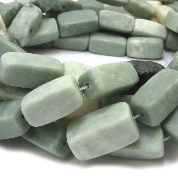 Marble Beads, Green Marble, Square Tube Beads, Green and White Nature Stone Beads, Item 459gs