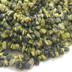Yellow &quot;Turquoise&quot; Chips (jasper/serpentine), Natural Olive and Forest Green Chips, 34&quot; Inch Strand, Beading Supplies,  Item 573gs