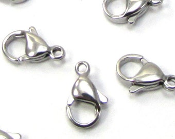 Lobster Claw Clasps, Ten (10) Stainless Steel Lobster Clasps, 9x6mm Clasp, Jewelry Supplies, Necklace Clasps, Item 2208m