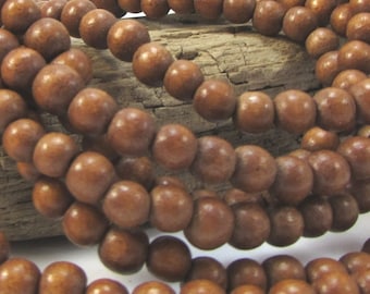 6mm Light Brown Wood Beads, Two (2) 16" inch Strands, Brown 6mm Wood Beads, Jewelry Supplies, Beading Supplies, Item 1092wb