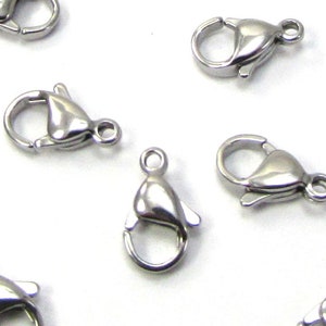 Lobster Clasps, Ten (10) Stainless Steel Lobster Clasps, 12x7mm Clasps, Jewelry Supplies, Necklace Clasps, Item 2208m