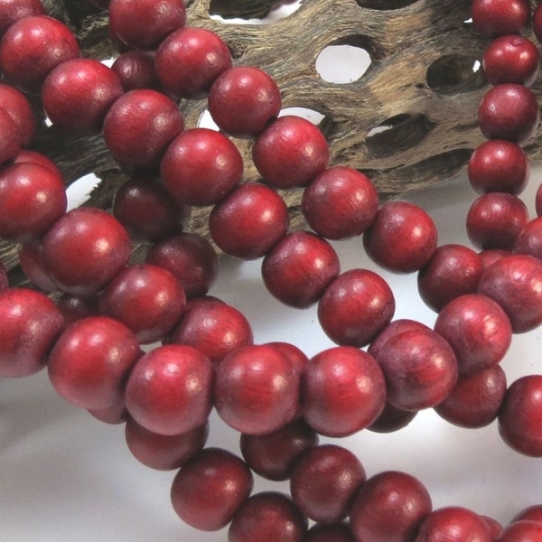 8mm Cranberry Red Wood Beads, Two (2) 16 inch Strands, 8mm Red Beads, Beading Supplies, Jewelry Supplies, Item 1032wb