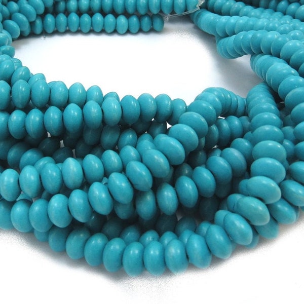 Magnesite Beads, 6x3mm Teal Blue Saucer Beads, 15" inch Strand, Jewelry Supplies, Beading Supplies, Item 516gsm