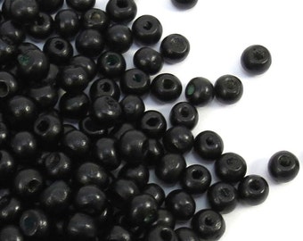 6mm Black Wood Beads, 100 Wood Beads, 6x5mm Wood Beads, Black 6mm Wood Beads, Beading Supplies, Jewelry Supplies, Item 344wb