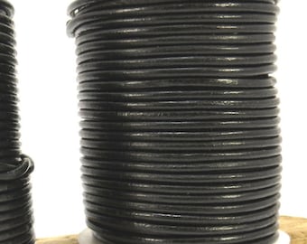 2mm Black Leather Cord, 25 Yard Spool Leather Cord, 2mm Round Leather Cord, Leather Necklace Cord, Item 725c