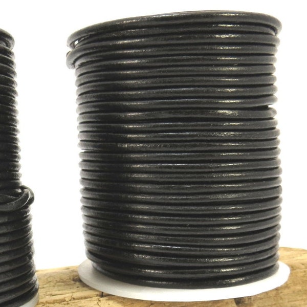 2mm Black Leather Cord, 25 Yard Spool Leather Cord, 2mm Round Leather Cord, Leather Necklace Cord, Item 725c