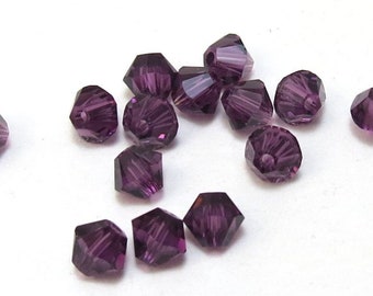 Swarovski Crystal 4mm Bicones, 24 Amethyst Crystal Beads, Item 140B
