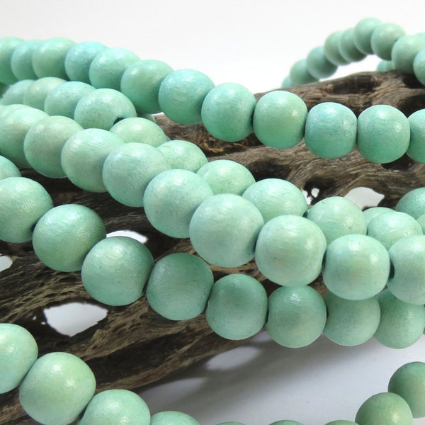 8mm Sea Foam Green Wood Beads, Two (2) 16" inch Strands, 8mm Green Wood Beads, Beading Supplies, Jewelry Supplies, Item 1026wb