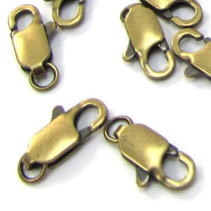 Karabinerverschluss, 12 x 5 mm antiker vergoldeter Messingverschluss, zehn (10) Verschluss, Schmuckzubehör, Halskettenverschluss, Artikel 2402 m