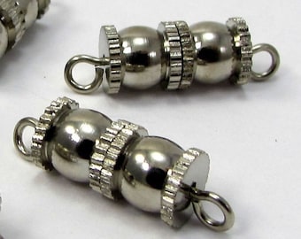 Double Barrel Clasps, Four (4) 12x6mm Silver Finish Brass Clasps, Item 2567m