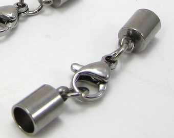 Clasps, Two (2) Stainless Steel 32x6mm Lobster Clasps, 4mm Inside Diameter Glue in Clasps, Jewelry Supplies,  Item 1731m