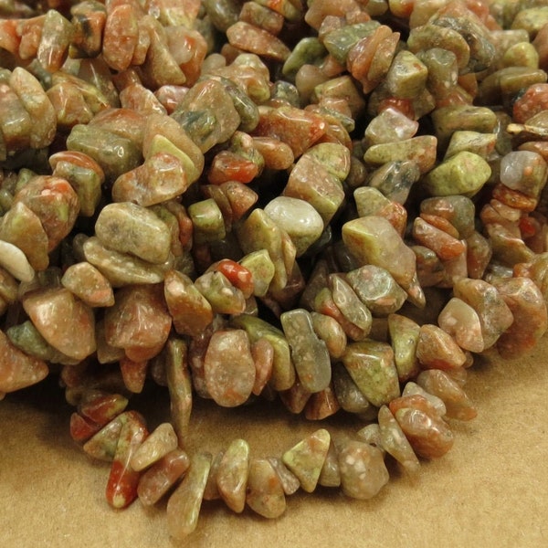 Autumn Jasper Chips, 34" inch Strand, Natural Multi-Color Autumn Jasper Chips, Jasper Chips, Green Gemstone Chips, Item 695pm