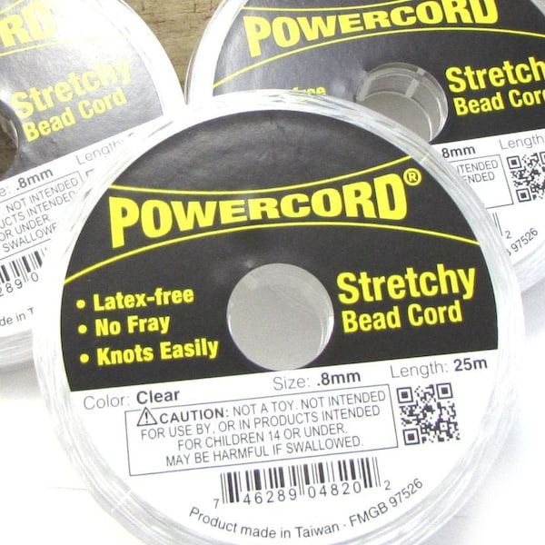 Powercord®, 0.8mm Stretchy Bead Cord, 8.5 Pound Test Cord, Clear Cord, 25-Meter Spool, Beading Supplies, Item 1110w