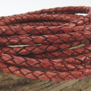 3mm Braided Leather Cord, 3mm Antique Red Leather Cord, 1 Yard Braided Leather Cord, Bolo Cord, Leather Necklace Cord, Item 913ct