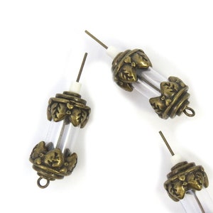Vial Pendant, Two (2) Empty Vial Pendant, Antique Brass Vials, Jewelry Supplies, Item 478m