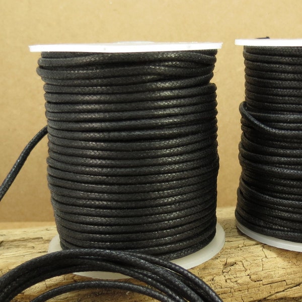 2mm Black Cotton Cord, 25 Yards Black Waxed Cotton Cord, Cotton Necklace Cord, Beading Supplies, Item 713c