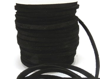 Black Suede Leather Lace Cord, Black 3-4mm Leather Lace Cord, Four (4) Yards Suede Lace Cord, Leather Cord, Item 614ct