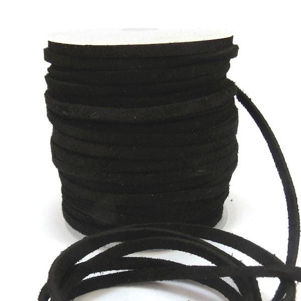 Black Suede Leather Lace Cord, Black 3-4mm Leather Lace Cord, Four (4) Yards Suede Lace Cord, Leather Cord, Item 614ct
