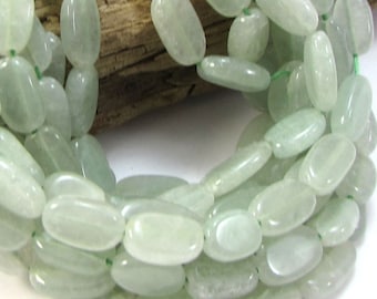 Cuentas de aventurina verde, 10 x 6 mm - 13 x 8 mm, ovaladas y planas, cortadas a mano, tira de 33 cm, artículo 1127gss