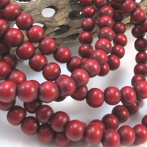 8mm Cranberry Red Wood Beads, Two (2) 16" inch Strands, 8mm Red Beads, Beading Supplies, Jewelry Supplies, Item 1032wb