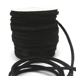 Black Suede Leather Lace Cord, Black 3-4mm Lace Cord, 25 Yards Suede Lace Cord, Black Leather Cord, Leather Necklace Cord, Item 762c