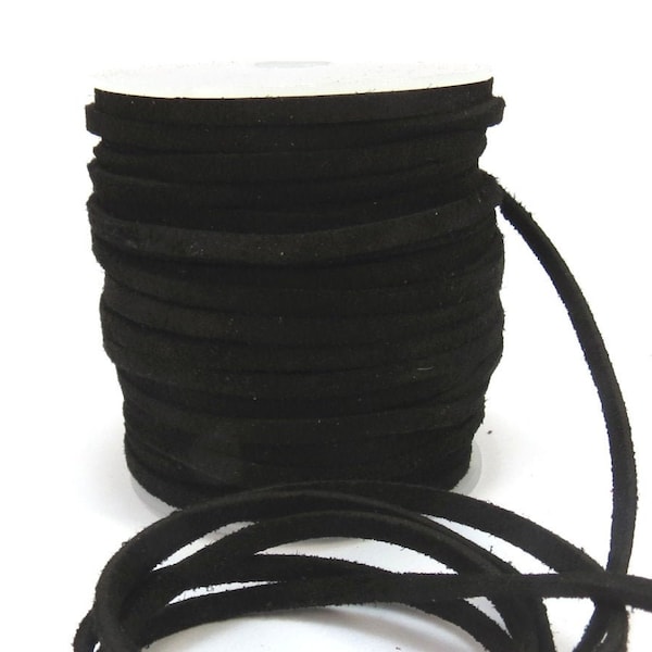 Black Suede Leather Lace Cord, Black 3-4mm Lace Cord, 25 Yards Suede Lace Cord, Black Leather Cord, Leather Necklace Cord, Item 762c