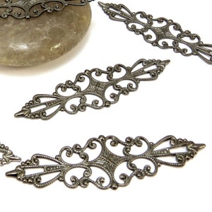 Filigree Wrap Components, 56.5x15mm Gunmetal Filigree Links, Ten (10) Filigree Wraps, Jewelry Supplies, Item 472m
