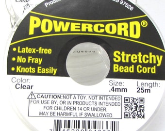 Powercord®, 0.4mm Stretchy Bead Cord, 3.5 Pound Test Cord, Clear Cord, 25-Meter Spool, Small-Size Bead Cord, Item 1109w