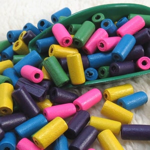 500 Mixed Color 12x5mm Wood Beads, 12x5mm Wood Tube Beads, Beading Supplies, Craft Supplies, Item 1058wb