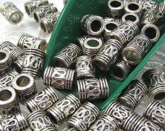 9x7mm Metal Beads, Twenty (20) Antique Silver Tube Beads, Item 1263m