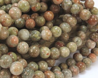 Khaki Green and Brown Round Beads 14.5 Strand Limited Supply! African Green Autumn Jasper 46 Beads 8mm Round Matte Jasper