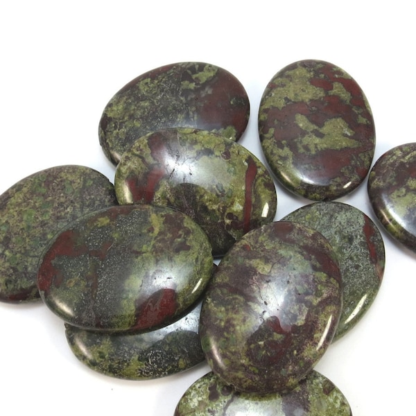 Dragon Blood Jasper Beads, Two (2) Deep Red & Green 40x30mm Oval Beads, Jewelry Supplies, Beading Supplies, Item 533gss