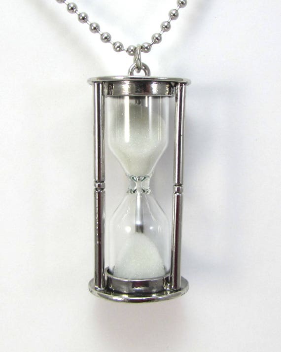 砂時計ネックレス、51 x 23 mm ミニチュアアンティークシルバー砂時計