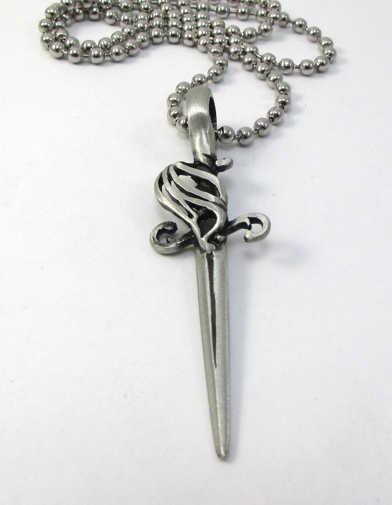Item 1841n Steampunk Jewelry Dagger Pendant 4.5mm Stainless Steel Ball Chain Necklace 62x18mm 3D Dagger Pendant Dagger Necklace