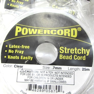 Powercord®, 0.7mm Stretchy Bead Cord, Clear 7 Pound Test Cord, 25-Meter Spool, Item 2194w
