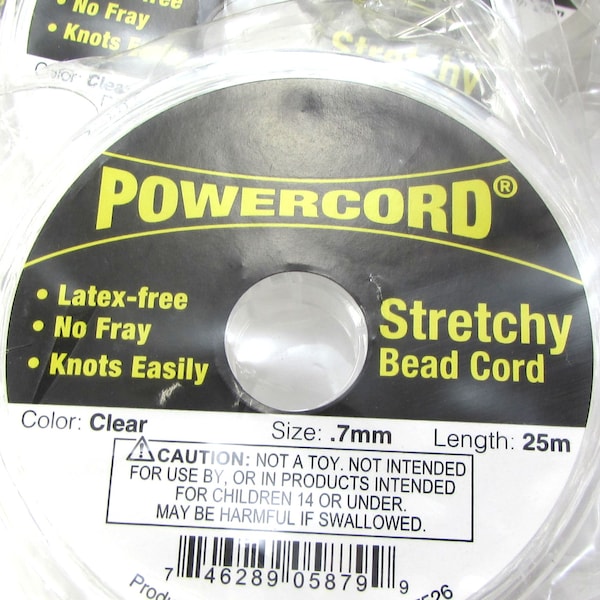 Powercord®, 0.7mm Stretchy Bead Cord, 7 Pound Test Cord, Clear Cord, 25-Meter Spool, Beading Supplies, Item 2194w