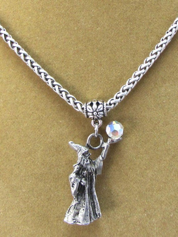 Wizard With Crystal Ball Necklace, 34x21mm Wizard Pendant, Custom